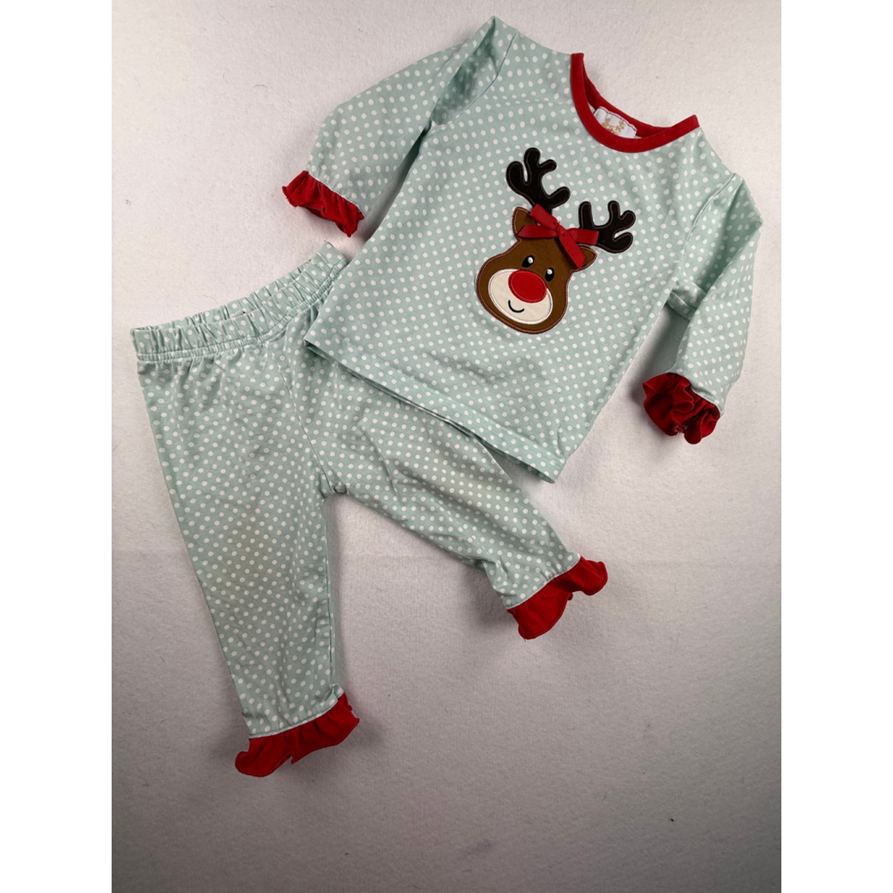 Busy Bees Smocks Baby 6M Reindeer Polka Dot Christmas Outfit Set
